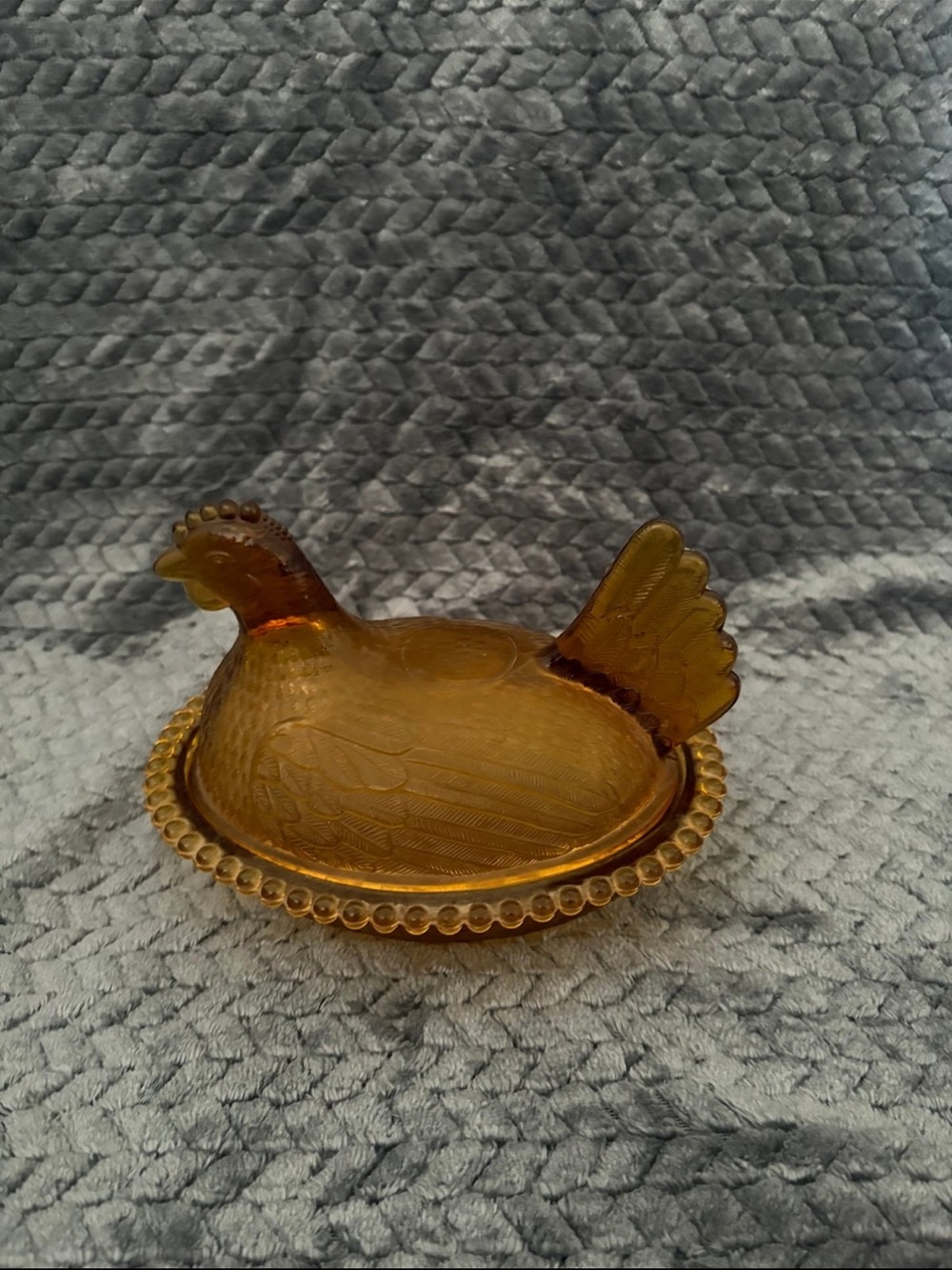 Indiana Glass Amber Hen on Nest Dish - Beaded Edge